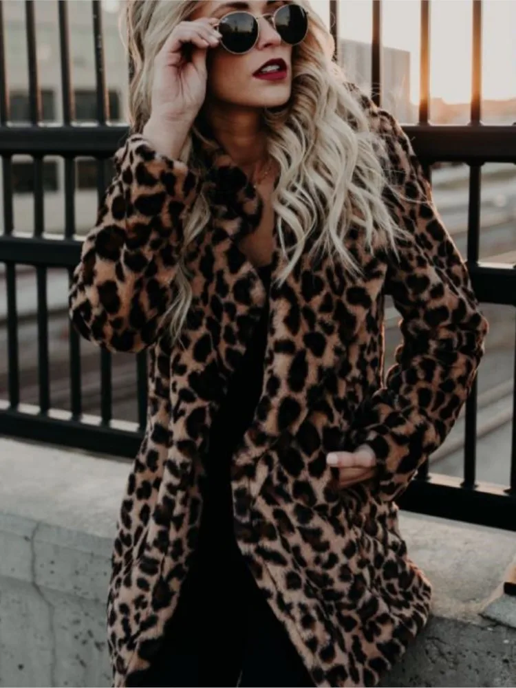Women New Winter Faux Fur Coats Vintage Leopard Female Loose Warm Coats Casual Street Lady Animal Print Thick Outwears