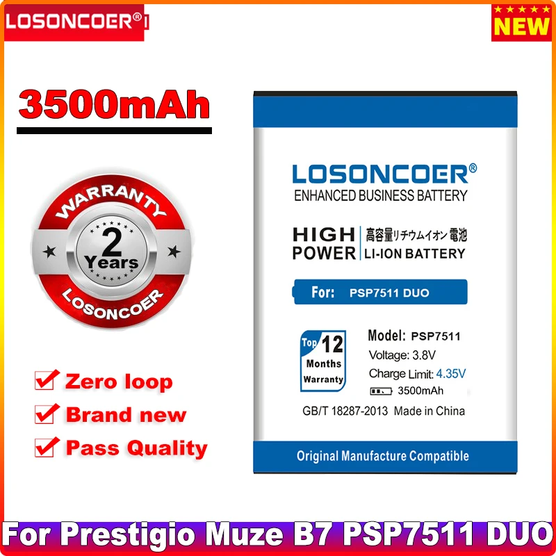 

LOSONCOER PSP7511 3500mAh Batteries For Prestigio Muze B7 PSP7511 DUO PSP7511 PSP 7511 DUO Mobile Phone Battery+Quick Arrive