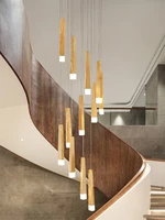 modern minimalist wood base chandelier villa loft living room wooden lamps stair long chandelier duplex architectural lighting