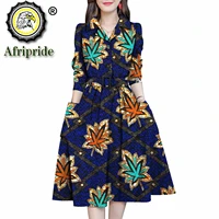 women shirt dress african print dresses for women formal wear knee length three quarter sleeve pockets high waist dress s2025021