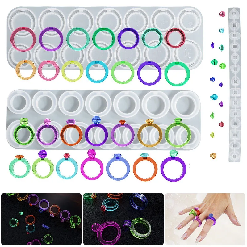 

Crystal Epoxy Resin Silicone Ring Mold DIY Homemade Diamond Gem Face Ring Full Version Silicone Mold
