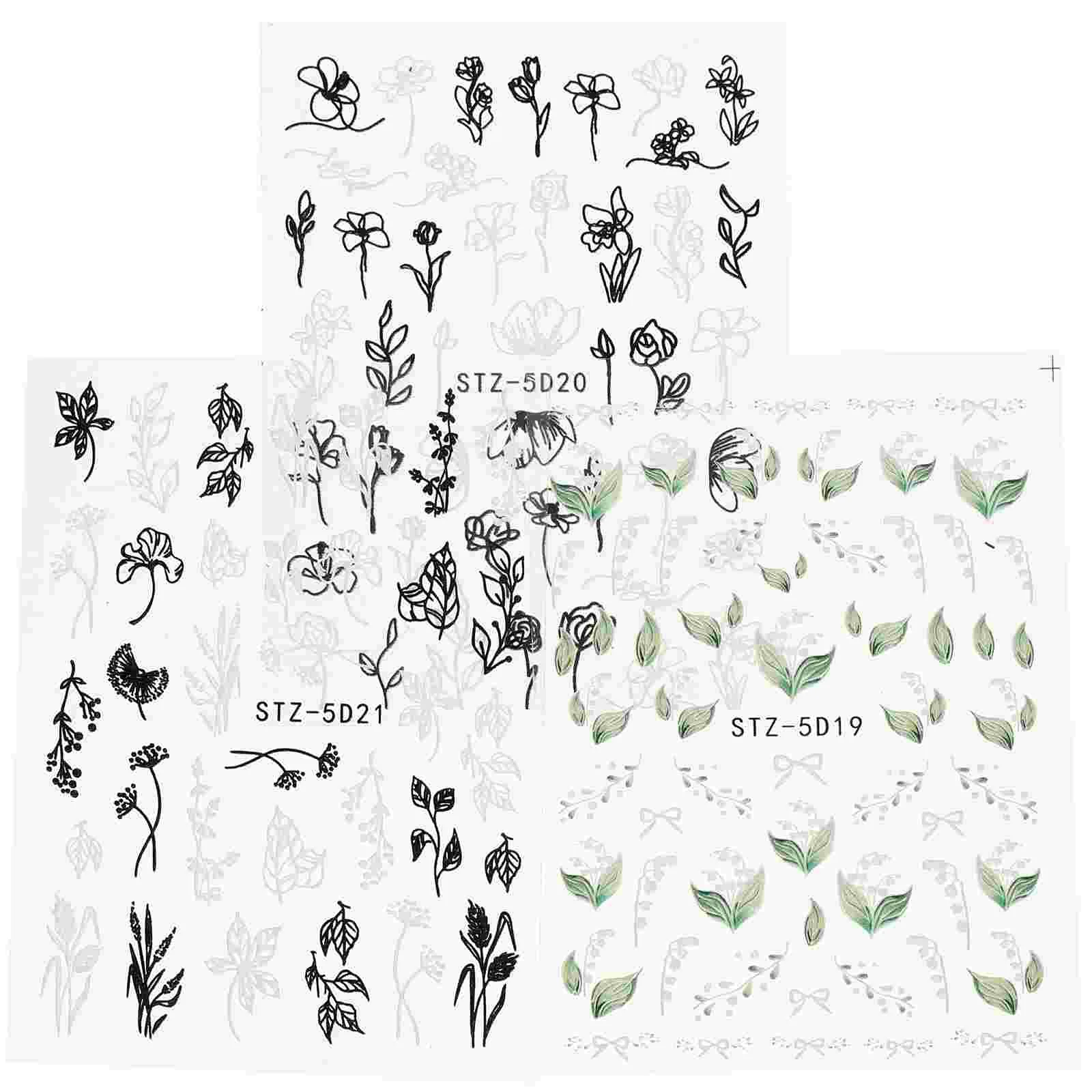 

3 Sheets Adhesive Decorative Nail Flower Nail Stickers Nail Stickers For Nail for Manicure