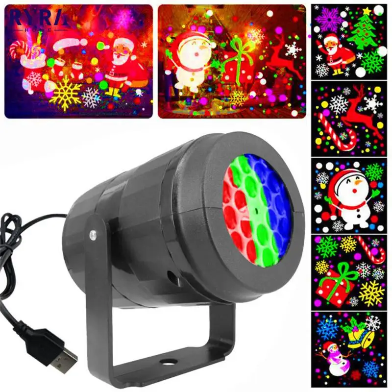 

Christmas LED Snowflake Projection Lamp16 Patterns Colorful Rotating Projector Light Home Party Decoration USB Lights Supplies