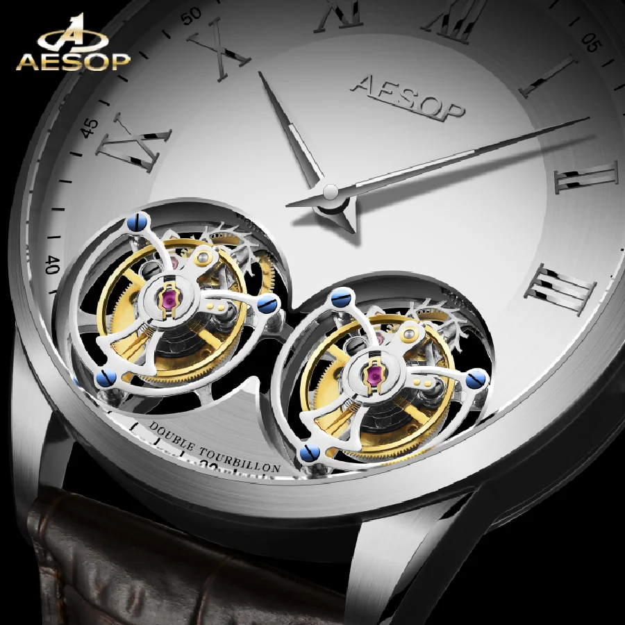

AESOP Double Tourbillon Movement Men Mechanical Watches Male Skeleton Watch for Men Man Luxury Chronograph Clocks reloj hombre