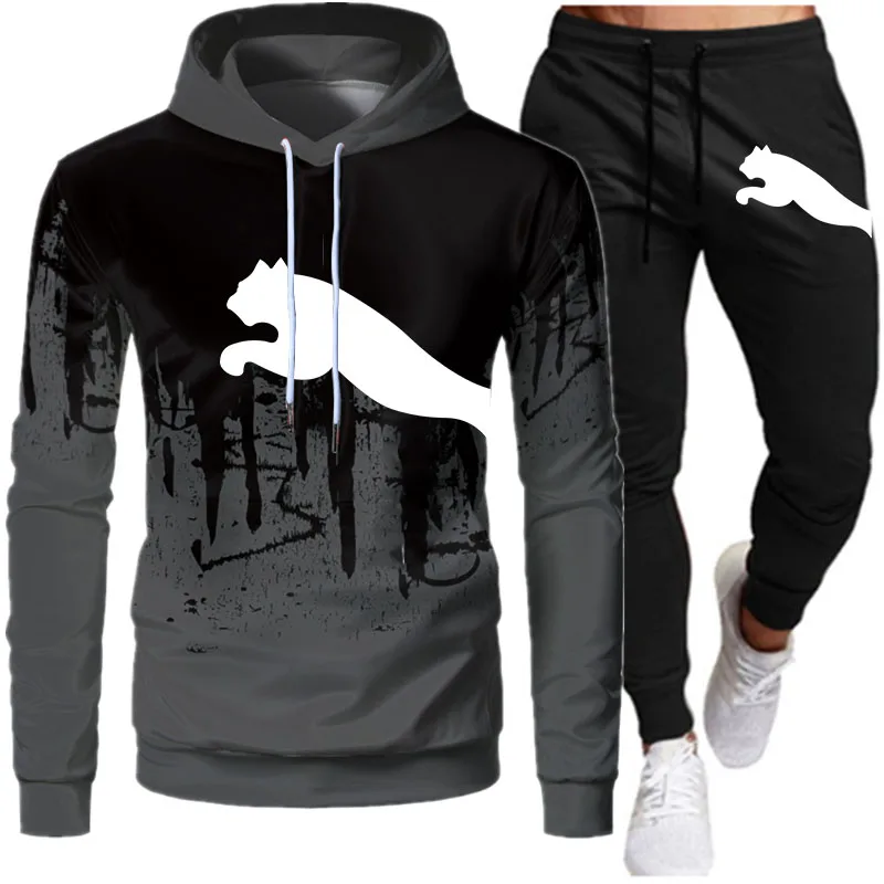 Men Tracksuit Casual Hoodies Sets 2023 New Brand Male Sweatshirt Pants Two Piece Sets Hip Hop Streetwear Sports Suit Patchwork