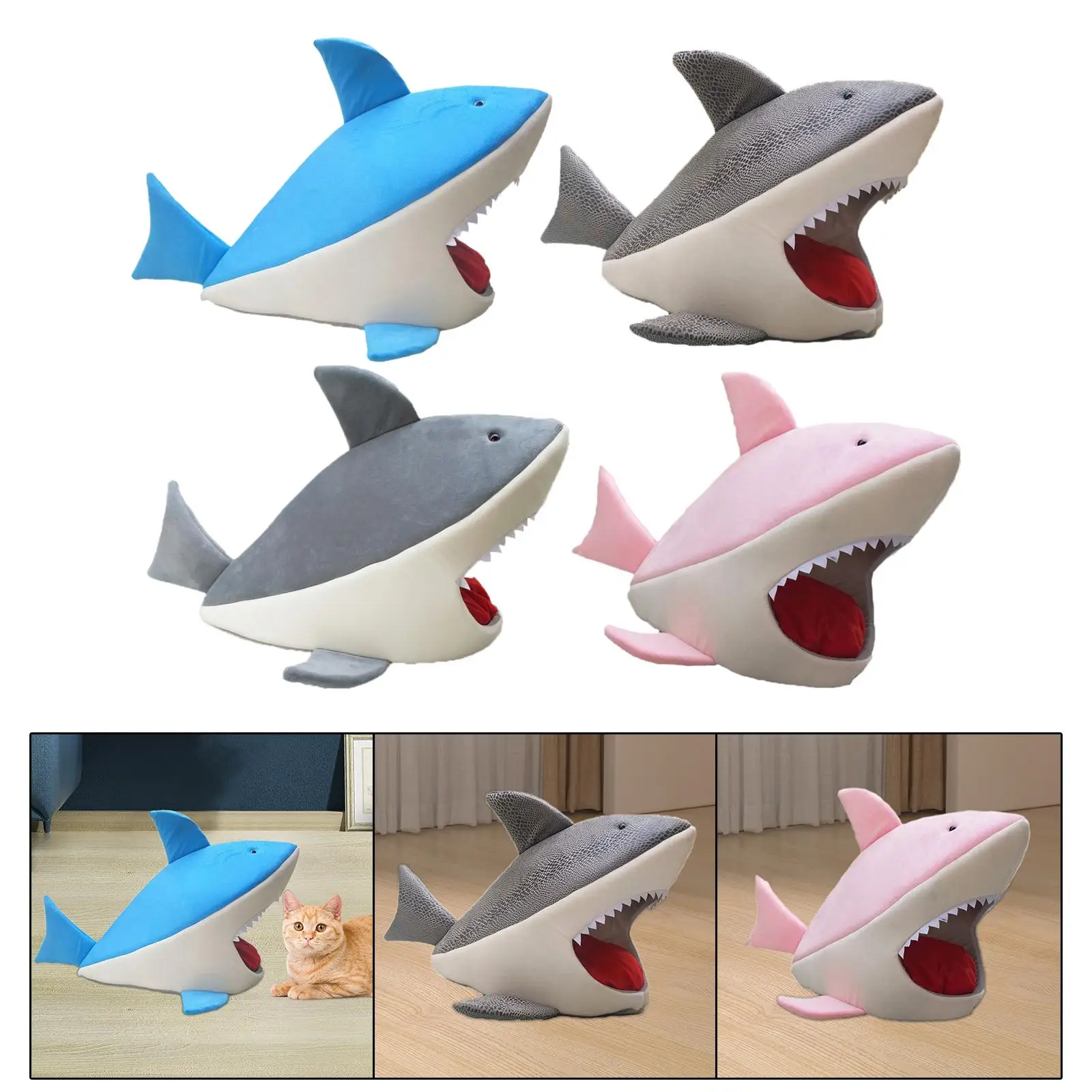 Полузакрытая Нескользящая кровать для кошек и щенков в форме акулы