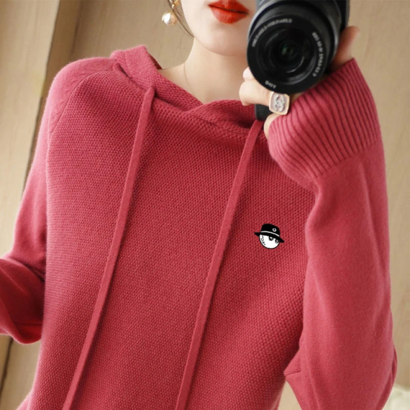 Women's Golf Clothing 2022 Autumn Winter Horse Golf Wear Women Sweater Soft Warm Fashion Casual Knitted Hooded Sweater
