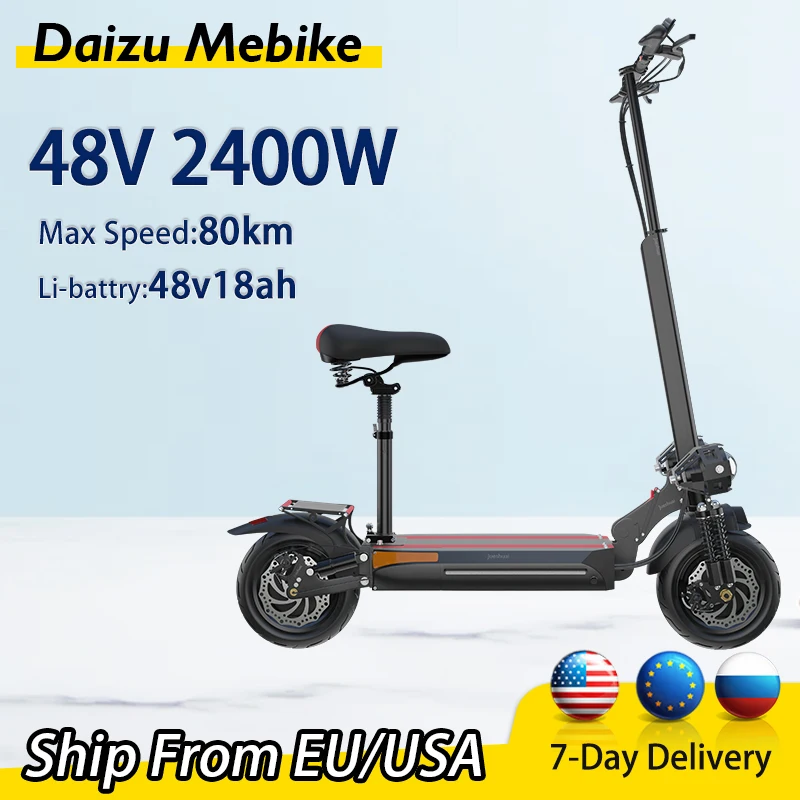 

70km/h Adult Electric Scooters 2400W Dual Motor E Scooter in Europe 48V 18AH Battery 80KM Range 10 Inch Tire Foldable Skateboard