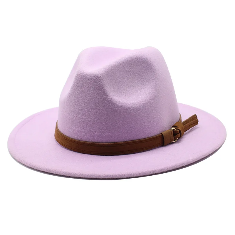 

New Women Men Wool Fedora Hat with Leather Ribbon Gentleman Elegant Lady Winter Autumn Wide Brim Jazz Church Panama Sombrero Cap