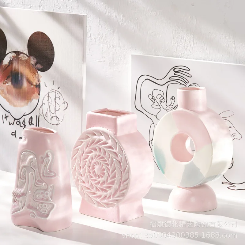 

Morandi Pink ceramics Vase Plants Flowers Decoration Ornaments Modern Vases For Flower Arrangements Home Table Decor Shots Props