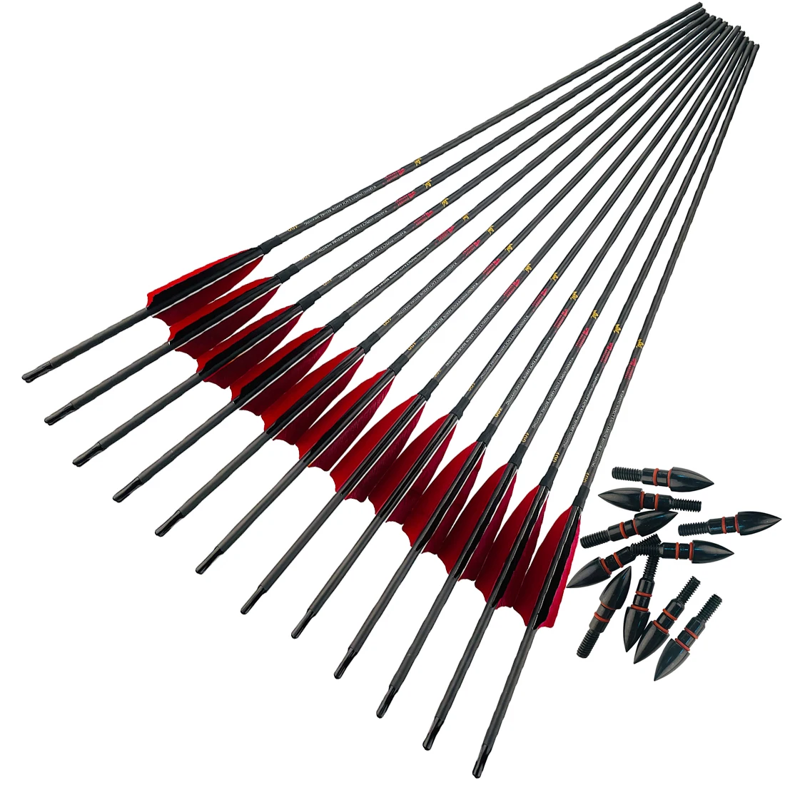 12PCS ID6.2mm Arrows Horseback Fast Shooting Y Nock Spine 300-800 Pure Carbon Longbow Hunting