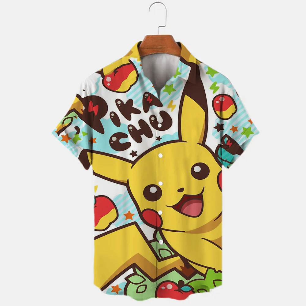 Summer 2022 Hawaiian Shirts 3D T-Shirts Vintage Shirts Pikachu Short Sleeves Men's Shirts Men's T-Shirts Beach T-Shirts