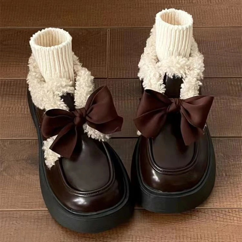 

Туфли женские на толстой подошве, с бантиком, на зиму
