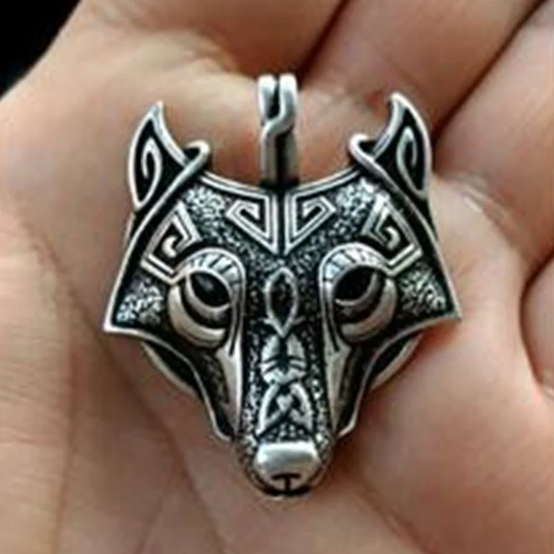 

Vintage Mens Jewellery Tibetan Silver Wolf Head Pendant Necklace for Men Amulet Animal Viking Men Gift Jewelry Collar Hombre