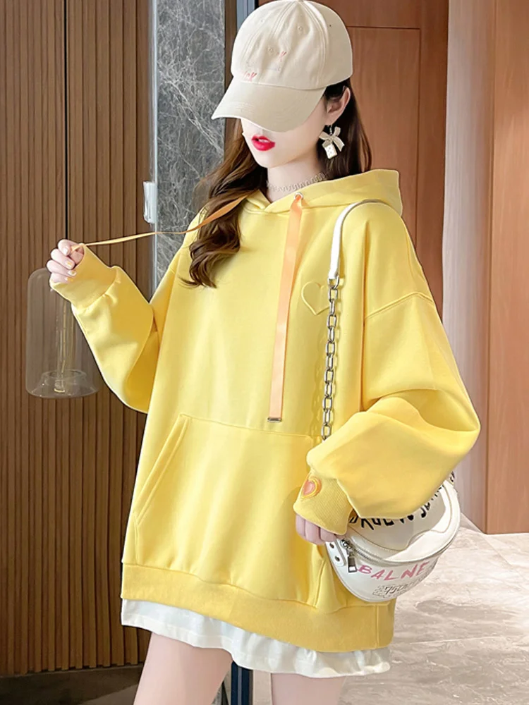 

Толстовка Женская однотонная с карманами-кенгуру, Повседневный пуловер с капюшоном из полиэстера и хлопка, Свитшот оверсайз, y2k, Осень-зима