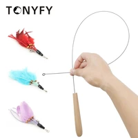 diy cat toy cat stick accessories colorful feathers funny cat stick with wooden handle replacement head pet toy accessories
