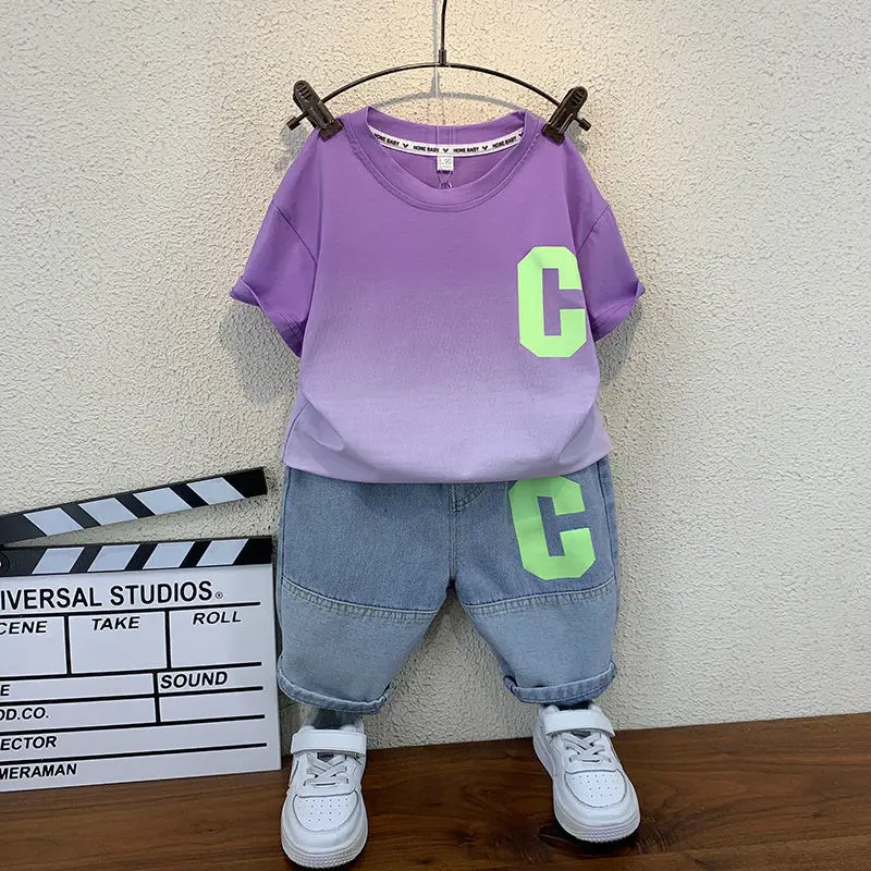 Boys' Suit Children's Summer Clothing 2022 New Handsome Baby Clothes Western Style Children's Short Sleeve Summer Clothes
