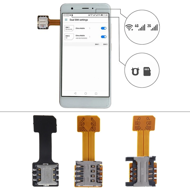 Гибридный двойной микро-адаптер для двух SIM-карт Android удлинитель телефона Mic