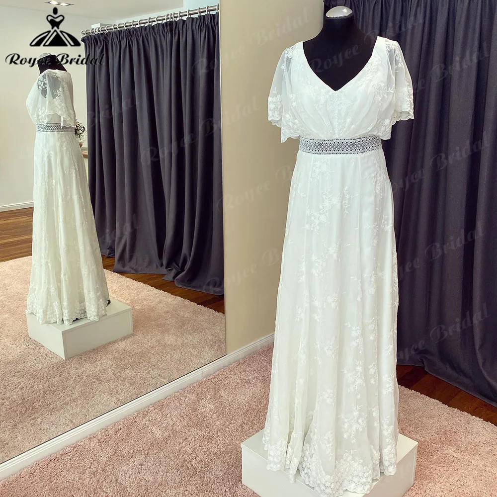 

hochzeitskleid Vintage Full Lace V Neck Beach Boho Wedding Dress for Women 2024 Bridal Gown Custom Made robe de soirée femme
