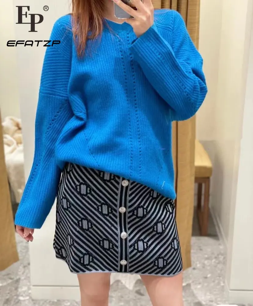 

EFATZP Women's 2023 Early Spring Klein Blue Sweater New Loose Casual Knitted Top
