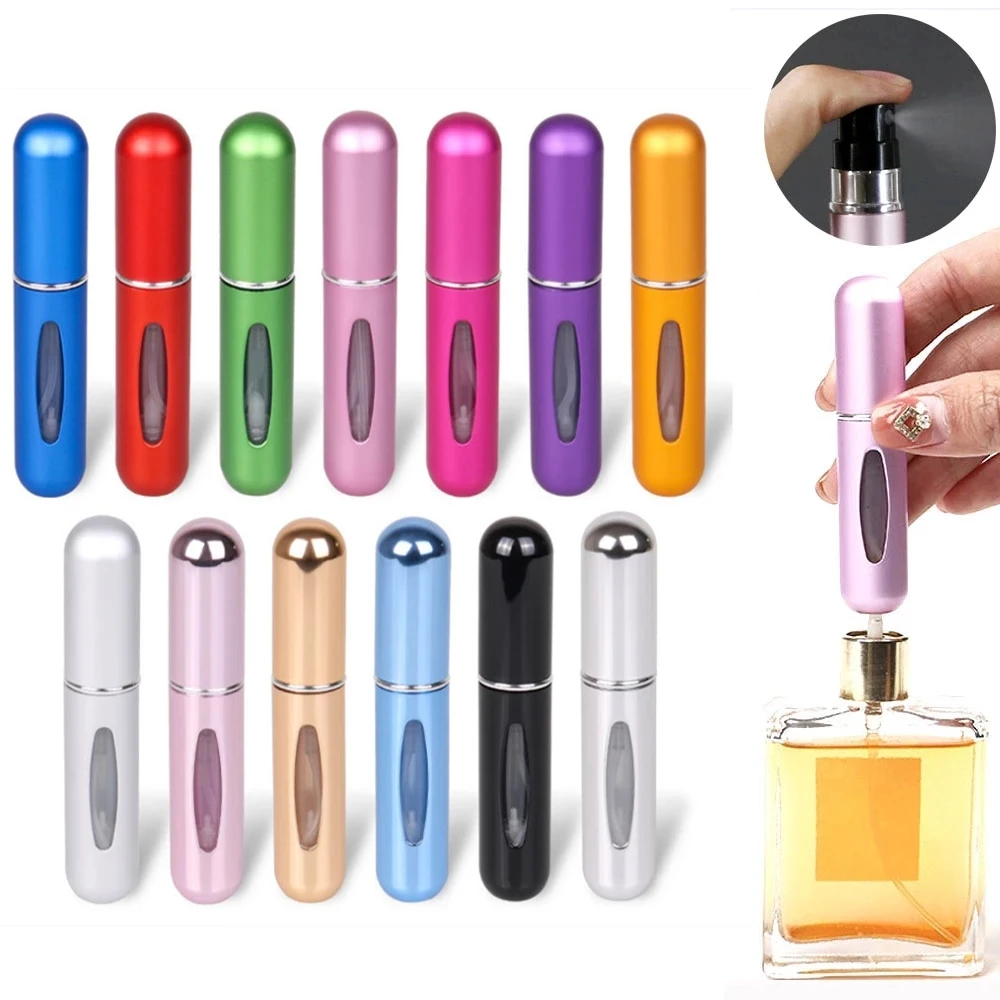 Atomizador de Perfume de 5ml, contenedor de líquido portátil para cosméticos, Mini espray de aluminio, botella vacía de Alcohol rellenable para viajar