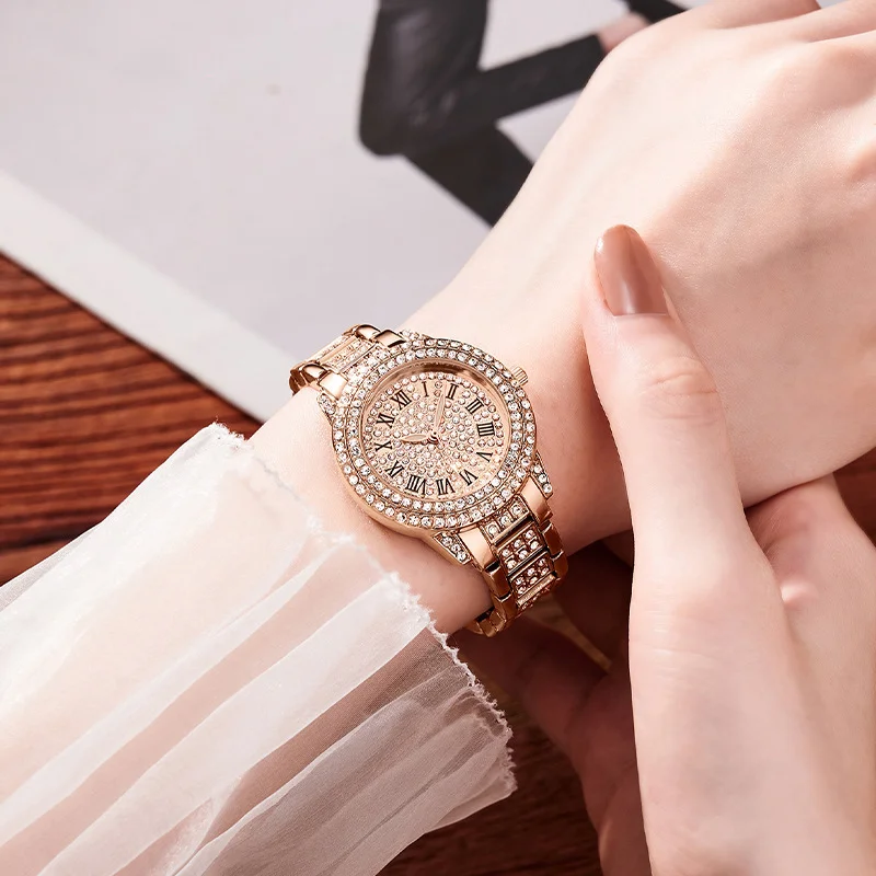 Casual elegant All-Star women's quartz watch shiny exquisite zircon mechanical women's watch fashion folding table buckle table