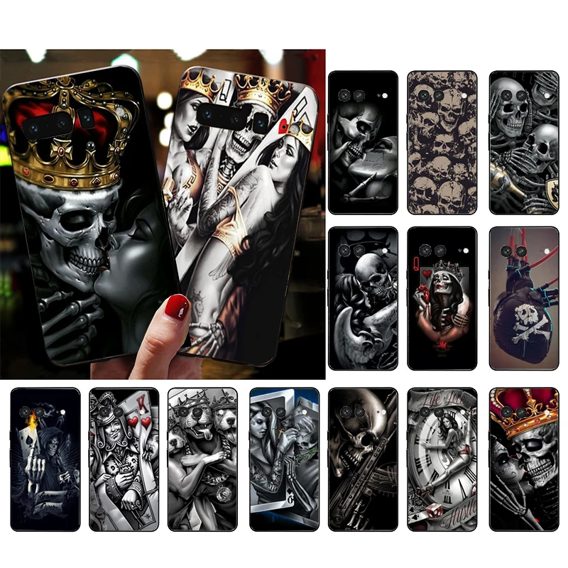 

Phone Case for Google Pixel 7 Pro 7 6A 6 Pro 5A 4A 3A Pixel 4 XL Pixel 5 6 4 3 XL 3A XL 2 XL Skeleton Skull Woman Kiss Tattoo
