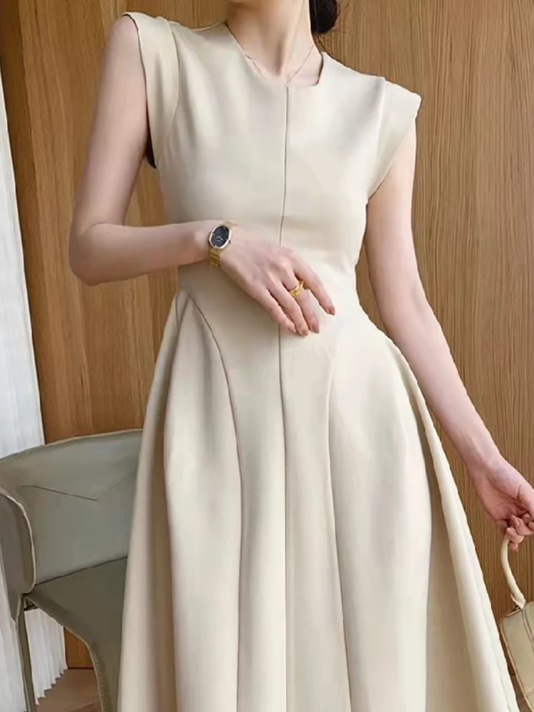 

Women Summer Hepburn Elegant French Midi Black Dress Sleeveless Casual A-Line Party Sundress Female Fashion Outwear Vestidos