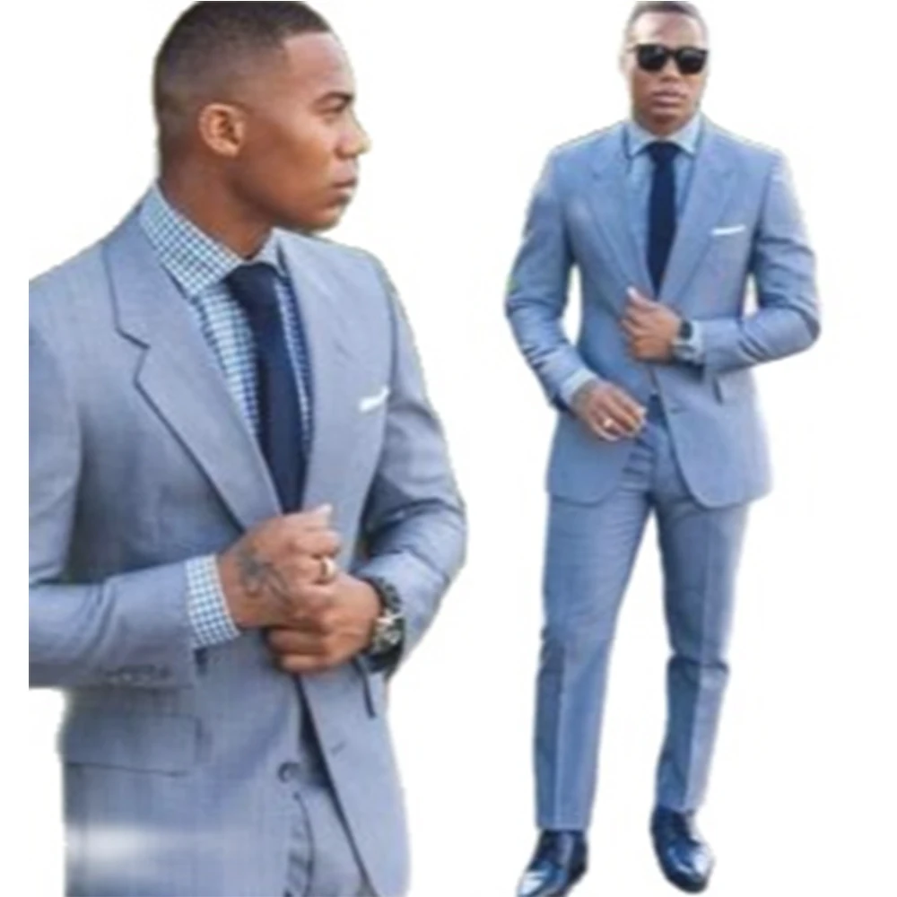 Latest Coat Pant Designs Light Blue Wedding Suits for Men Terno Slim Fit Blazer Beach Men Suit Custom 2 Piece Tuxedo Masculino