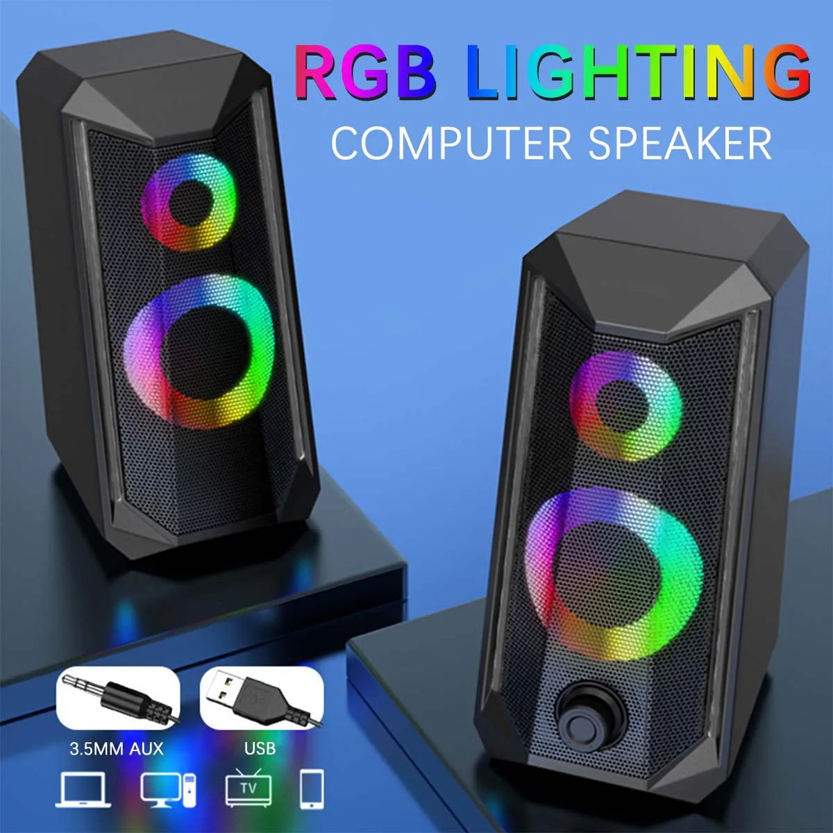 

Проводные колонки K102, USB, AUX 3,5 мм, стерео, объемная музыка, колонки RGB, звуковая панель для компьютера, ПК, ноутбука, телевизора, колонки