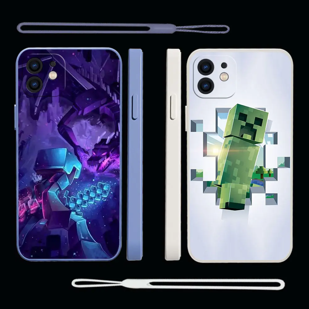 

Game Toy Minecrafter Square Phone Case For iPhone 14 13 12 11 Pro Max Mini X XR XS MAX SE20 8 7 Plus 6 6S Plus with Hand Strap