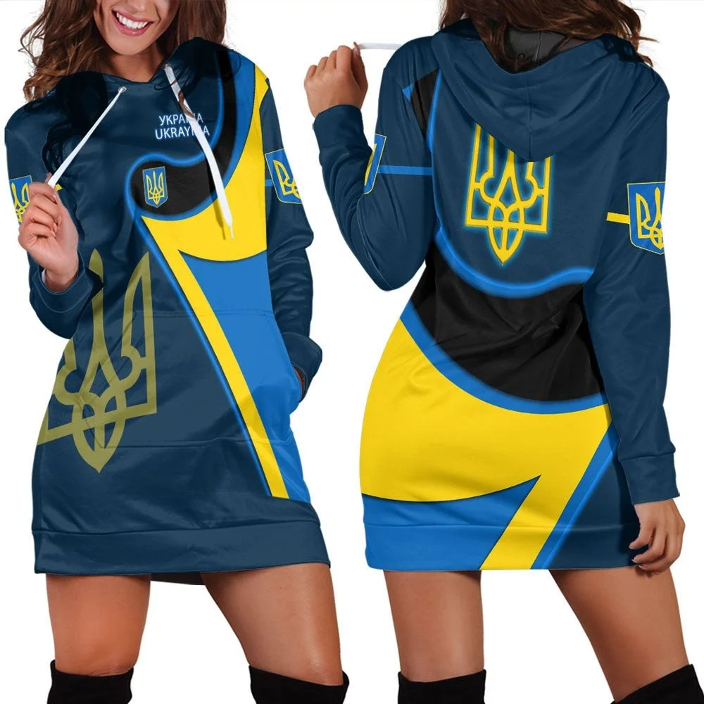 

Платье с капюшоном для женщин, украинское золотистое платье с 3D принтом флага, повседневный пикантный ретро-пуловер в стиле Харадзюку с надписью на заказ