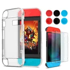 Прозрачный жесткий чехол 3 в 1 для Nintendo Switch + защитное закаленное стекло + 6 насадок для большого пальца