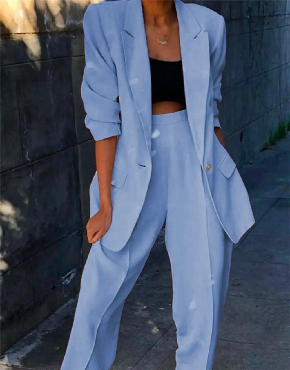 Light Green Women Suits 2 Pcs Peak Lapel Office Ladies Business Jacket+Pants Formal Loose Blazer Uniform Style Female Pantsuit