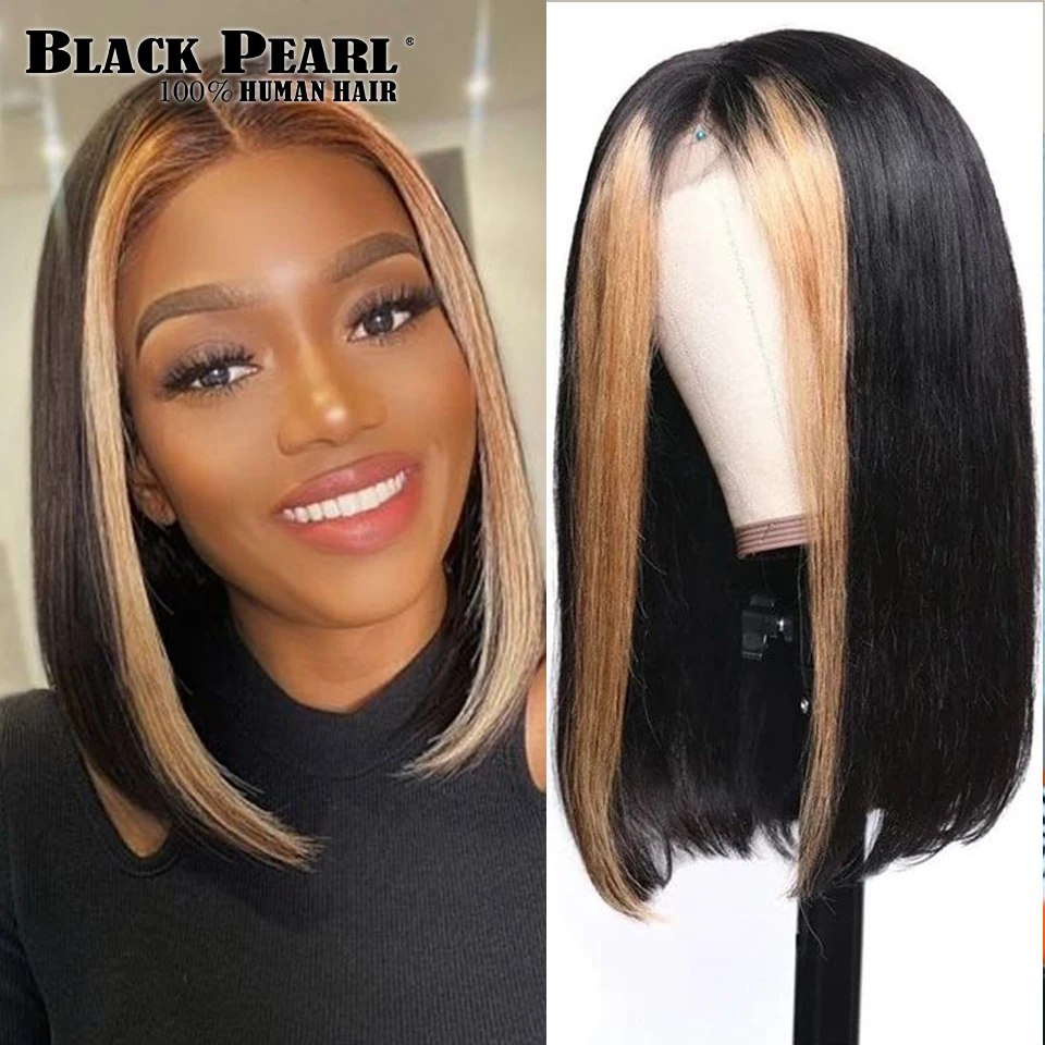 Straight Short Bob Wig Lace Front Human Hair Wigs For Women T Part Brazilian HD Lace Blonde Honey Brown Straight Human Hair Wigs