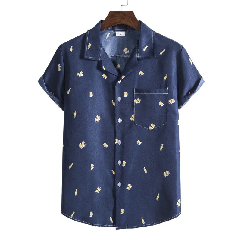 New European Size Hawaiian Shirt Beach Style Summer Short-sleeved Printed Shirt Chemise Hawaiienne Homme для мужчин 18＋
