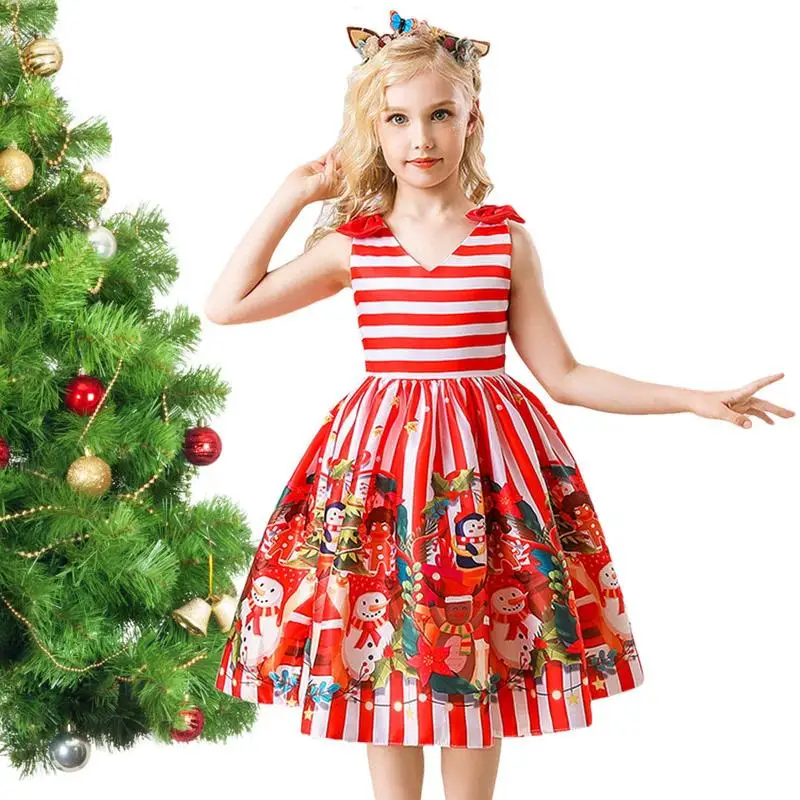 

Рождественское платье для девочек, красное рождественское платье для маленьких девочек, детские рождественские платья для малышей с принт...