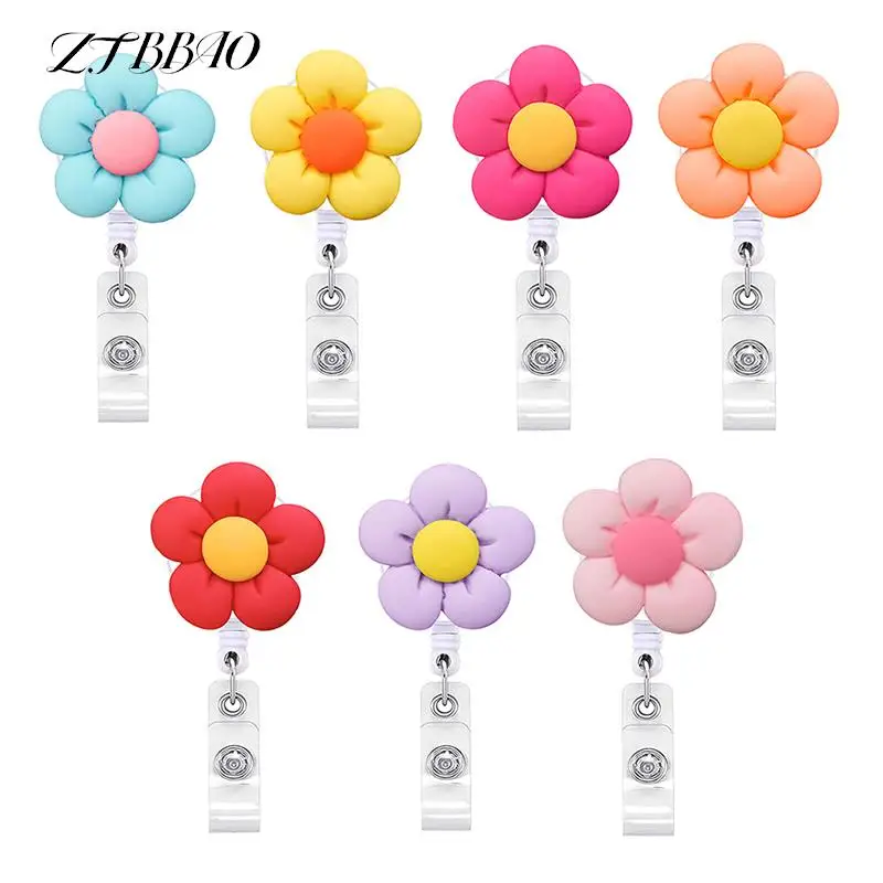 

1PCS Silicone Retractable Nurse Badge Holder Badge Reel Clip Flower Shaped Students Name Tag ID Card Holder Lanyards Accessories