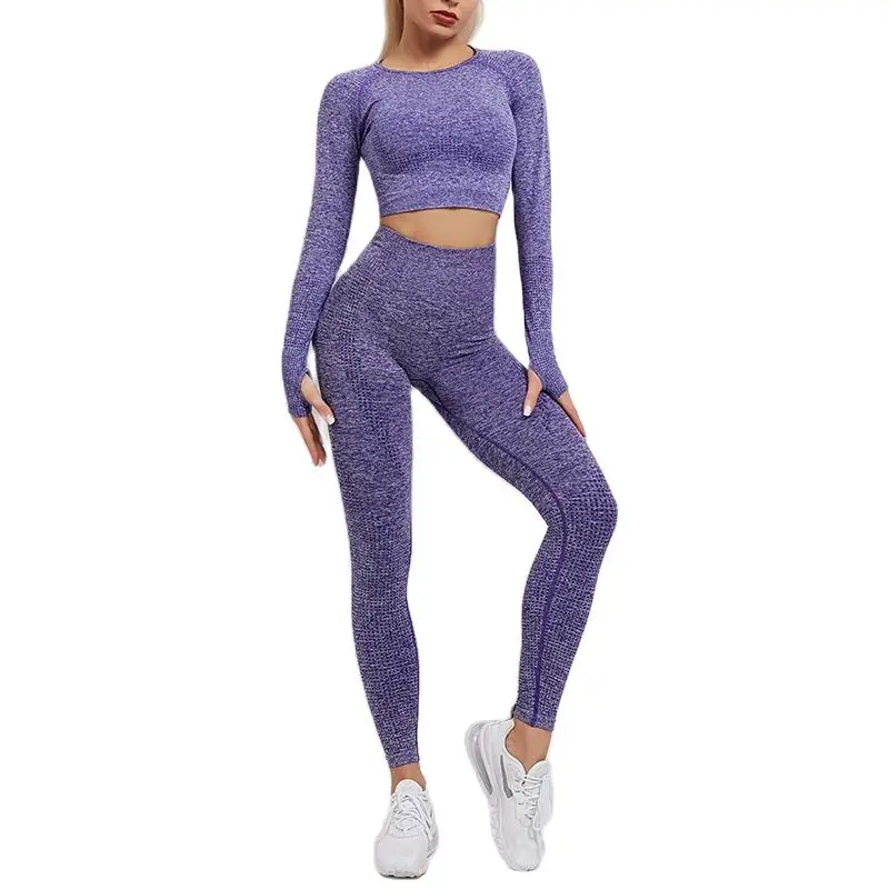 Women Vital Seamless Yoga Set Gym Clothing Fitness Leggings+Cropped Shirts Sport Suit Women Long Sleeve Tracksuit Active Wear