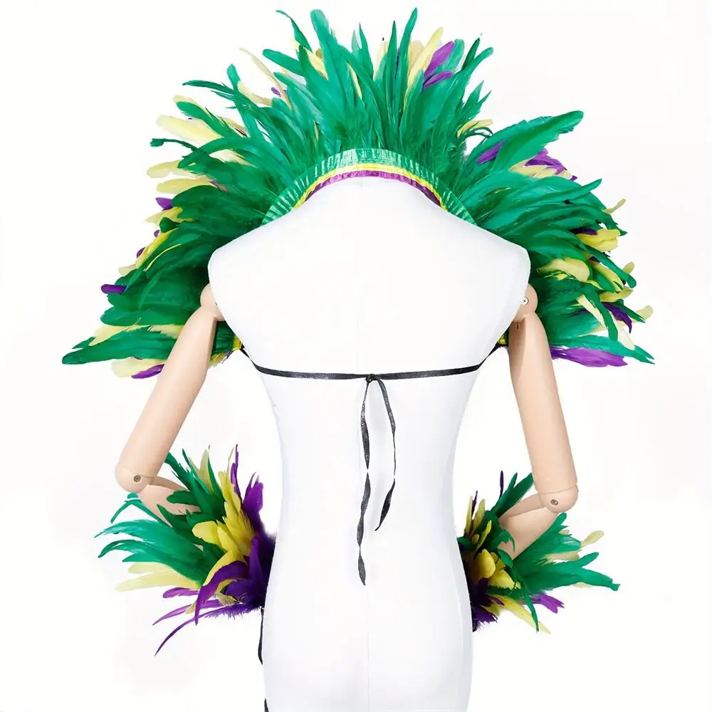 Женский комплект готического костюма ведьмы с шалью из перьев и манжетами на