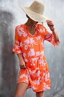 elegant printed casual beach midi dresses women summer v neck short sleeve empire waist a line dress sundress vestido robes 2022
