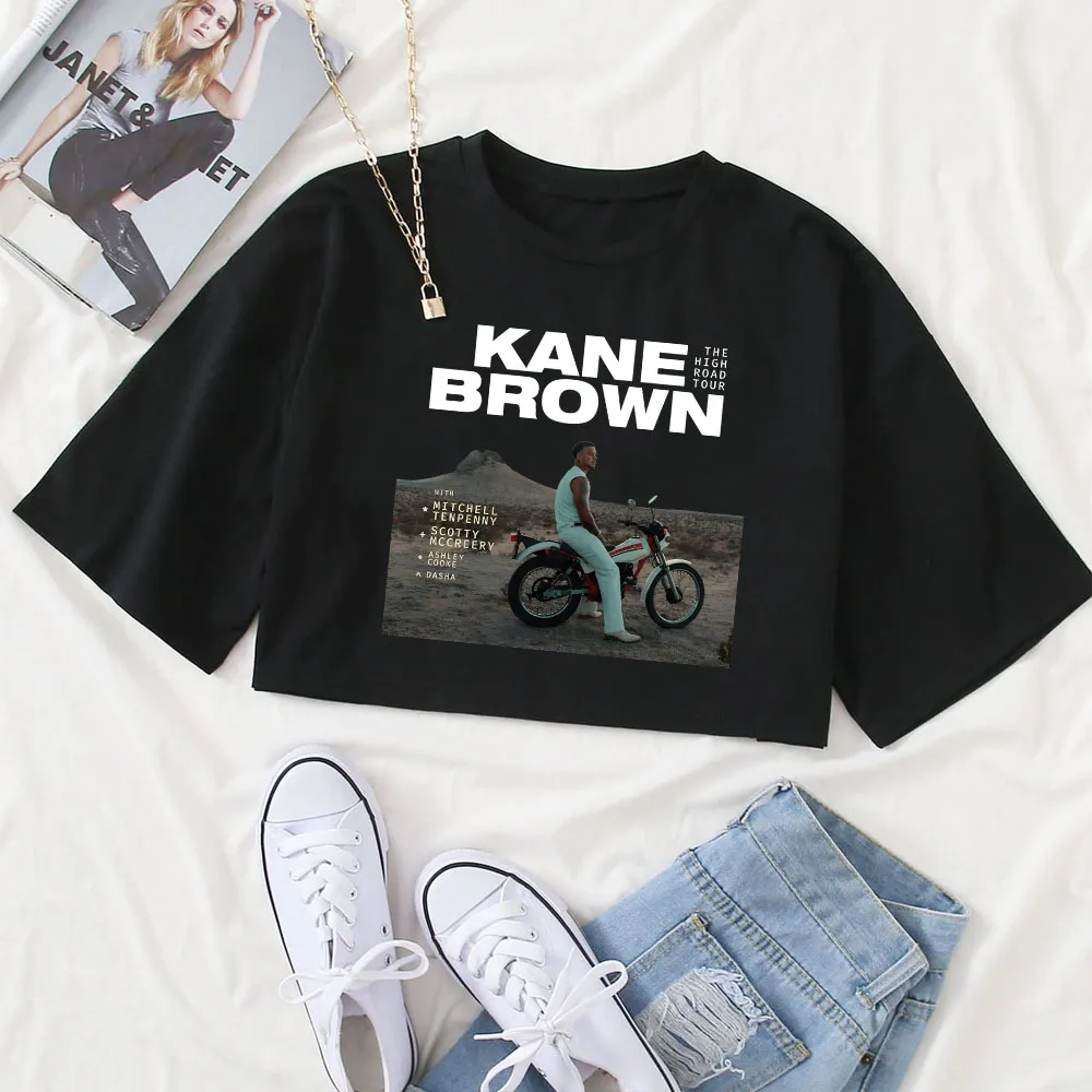 Рубашка Kane Brown 2025 The High Road Tour женские укороченные топы с круглым вырезом и