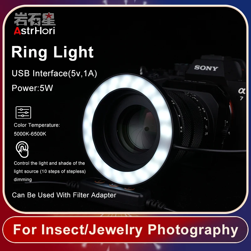 

AstrHori Macro Camera Lens Mount LED Ring Light 6500K Photography Camere Lights for Canon Nikon Fujifilm Pentax Panasonic Leica