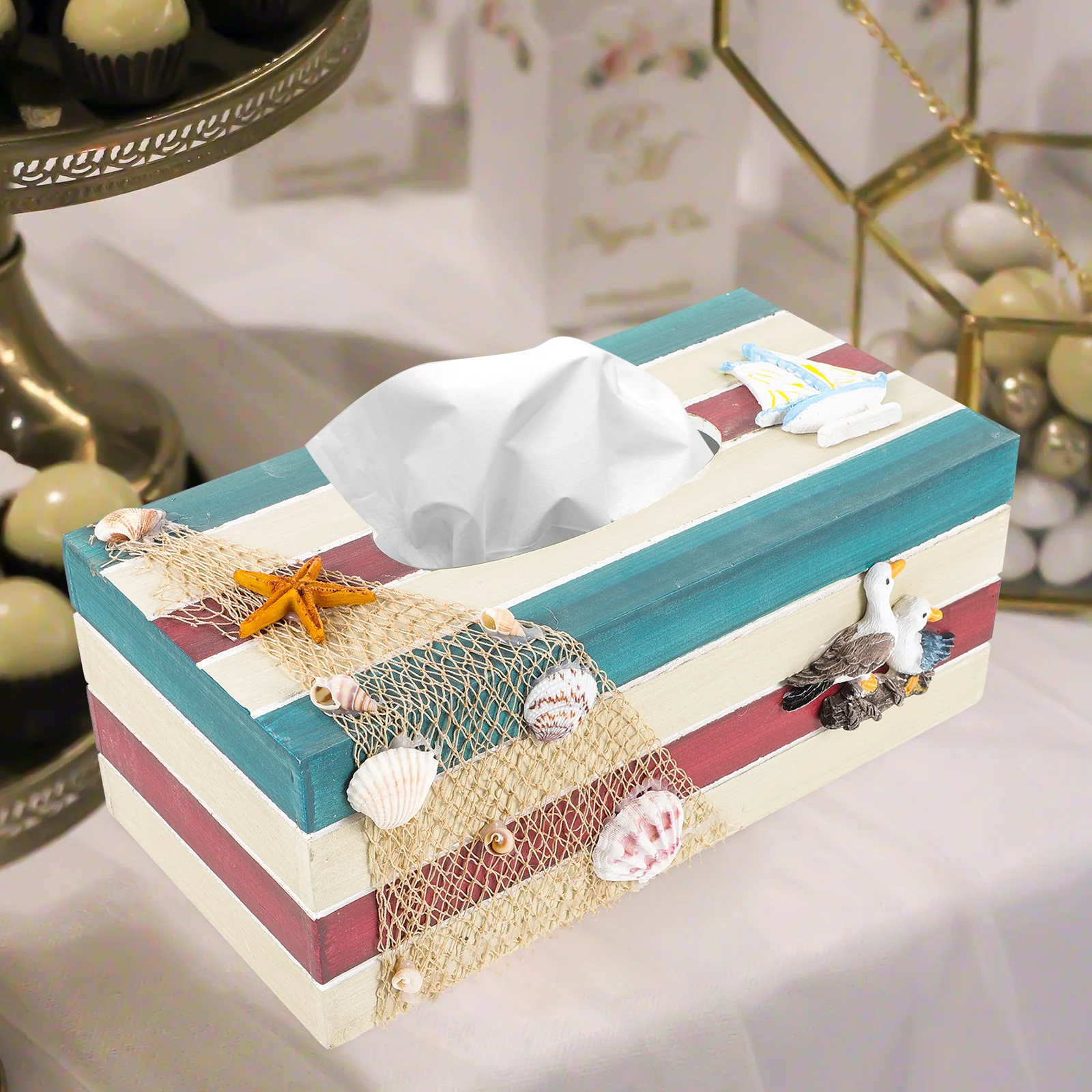 

Tissue Box Mediterranean Decoration Wooden Tissue Storage Box Home Desktop Tissue Box Holder