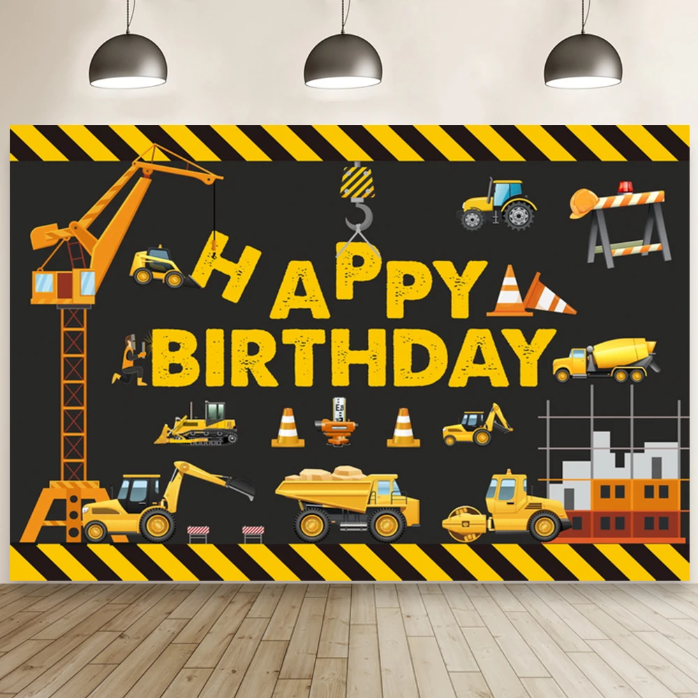 

Engineering Construction Excavator Kids Birthday Party Backdrops Room Family Boys Background Photography Wall Decoration Poster
