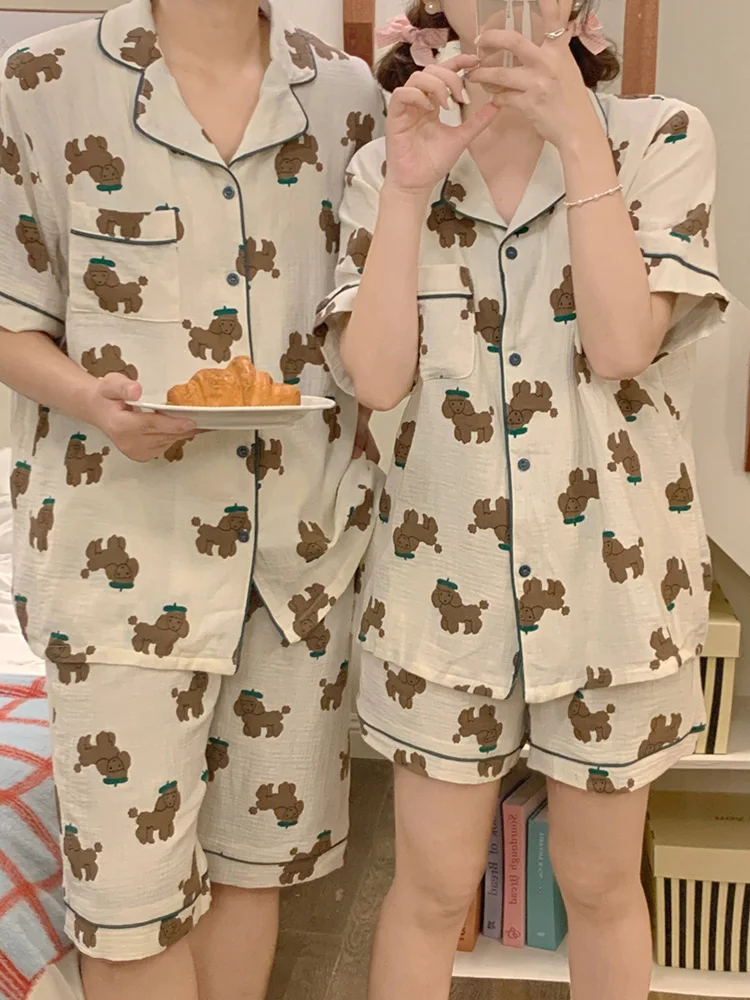 Новый летний пижамный комплект для влюбленных с милым мультяшным принтом овцы