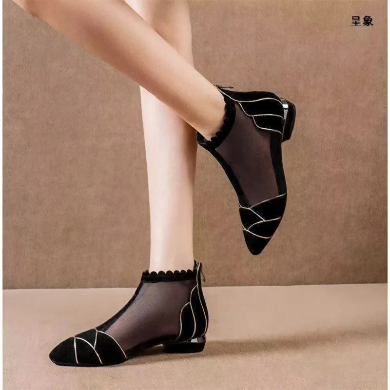 Elegant ladies shoes fashion 2023 pointed toe mesh boots summer ankle shoes low heels women breathable footwear