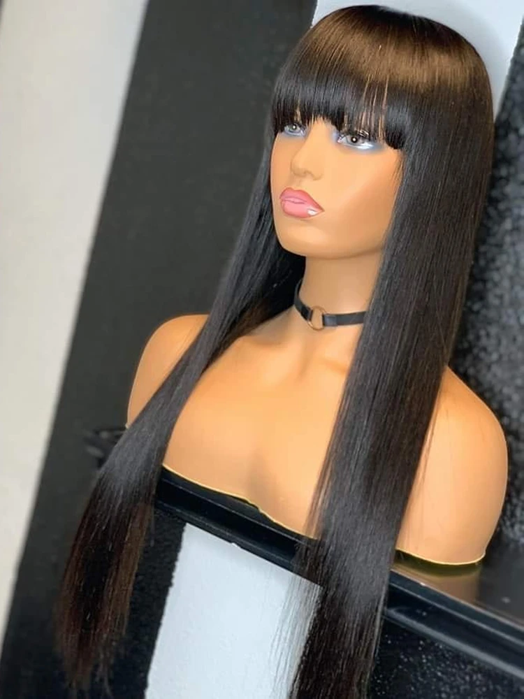 100% Human Hair Wig With Bangs Brazilian Straight Short Bob Human Hair Wigs For Black Women Cheap Black 30 Inch Long Fringe Wig