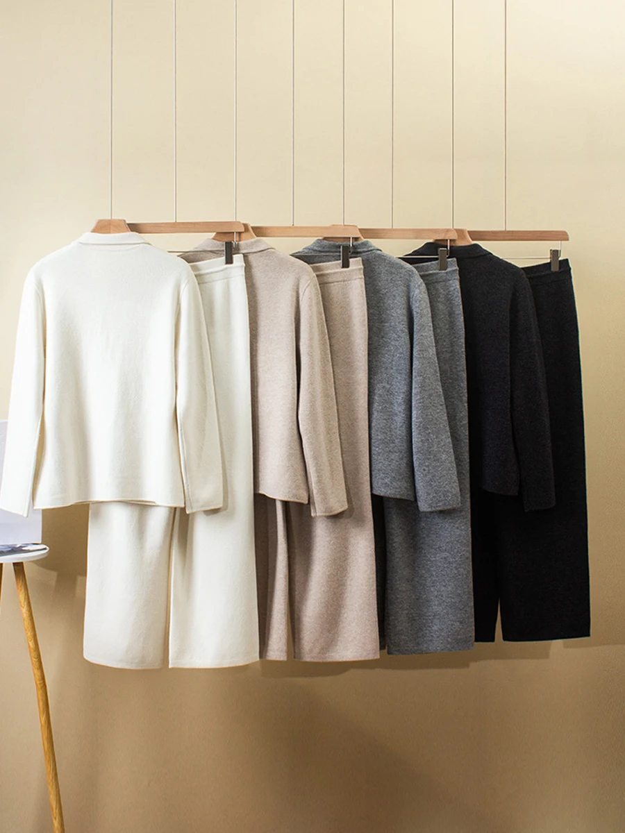 Новый кашемировый костюм на осень и зиму свободная куртка с отложным воротником