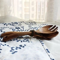 wooden salad spoon fork large serving spoon set salad wood handle kitchen spoon long tableware soup utensils ladle server d0b8